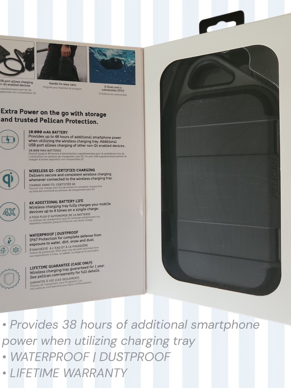 Pelican 10,000mAh Portable Wireless Charger Power Bank - Black